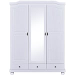 Neder - Armoire 3 Portes Avec Penderie Bois Massif Vernis Blanc