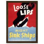 Artery8 War World WW2 USA Loose Lips Sink Ships A4 Artwork Framed Wall Art Print