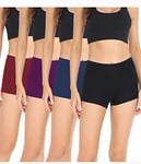 wirarpa Boxer Femme Shorty Femmes Panty Coton Short Caleçon avec Entrejambe Large Coton Lot de 4 Noir/Bleu/Violet/Rouge Taille S