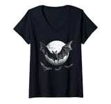 Womens Gothic Bat Halloween Full Moon Horror Vampire Spooky Goth V-Neck T-Shirt