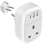 European Plug Adapter, UK to EU Euro Europe Schuko 32W USB C Fast Travel Charger Grounded USBC Adaptor Type C for Germany France Spain Turkey Greece Iceland Poland Russia Portugal Austria(Type E/F)