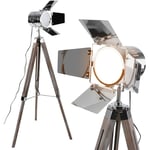 Helloshop26 - Lampadaire trépied type projecteur de cinéma hauteur réglable bois et métal led rétro sur pied pour salon