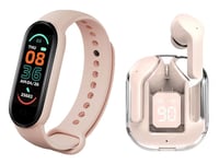 Eko Pack Sport Écouteurs TWS Imagine Bluetooth 5.3 ENC et Bracelet Connecté Rose