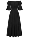 SCARLET DARKNESS Robe longue Renaissance pour femme avec épaules dénudées et manches 1/2 fendues Taille élastique Smockée Vintage A-Line Robes, Noir , XL