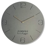 FLEXISTYLE Grande Horloge Murale sans Bruit de tic-tac Eco Gris 50 cm pour salon, Chambre à Coucher, fabriquée en Europe