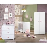 Chambre bébé trio Basic coeur: lit 120x60, commode a langer et armoire - Babyprice - Blanc