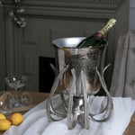 Large Champagne Ice Bucket With Octopus Design Antique Silver Metal Wine Cooler