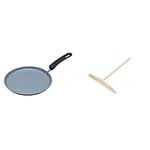 MasterClass KitchenCraft Ceramic Non Stick Induction-Safe Crêpe and Pancake Pan, 24 cm & Wooden Pancake/Crêpe Spreader
