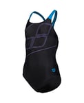 arena Fille Girl's Swimsuit Swim Pro Back Logo Une pièce, Black-turquoise, 6-7 ans EU