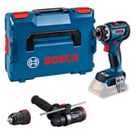 Bosch Professional 18V System Cordless Drill/Driver GSR 18V-90 FC (FlexiClick System, Hard Torque of 64 Nm, brushless Motor, 2-Gear, incl. 1x GFA 18-M, 1x GFA 18-H, in L-BOXX)