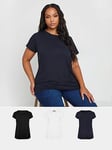 Yours Curve 3 Pack Core Basic T-shirt - Multi, Black, Size 14, Women