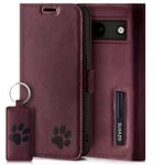 SURAZO Slim Magnetic Mobile Phone Case for Google Pixel 8a Leather - Genuine Leather Protective Case Paw Motif - RFID Flip Case [Stand Function, Card Slot] Flip Cover Case Leather Case (Burgundy)