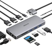 Station d'accueil double écran pour MacBook Pro/Air HDMI Mac Dock Dongle double USB C vers double HDMI,VGA,Ethernet,100 W PD,4 USB et SD/TF(Q801)