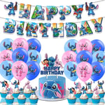 Stitch & Lilo Tema Födelsedag Dekorationer Cartoon Födelsedag Dekoration Ballonger Tårta Topper Banners (FMY)