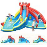 Goplus - Château Gonflable Aquatique Forme Crabe avec Piscine,Pistolet d'Eau Toboggan Aquatique,Mur d'Escalade,Tunnel pour 5 Enfants 3-10 Ans,Charge