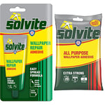 Solvite Wallpaper Repair Adhesive, Wallpaper Paste for Fixing Tears, Seams & Edges & 1591219 All-Purpose Wallpaper Adhesive,Wallpaper Paste hangs up to 5 Rolls (1x92 g Sachet)