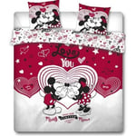 Minnie Mouse - Parure de lit double réversible Disney Mickey et Minnie qui s'embrassent - 220 cm x 240 cm