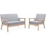 Banquette et fauteuil 3 places en bois et tissu. Isak. l 114 x p 69.5 x h 73cm Polyester Gris clair