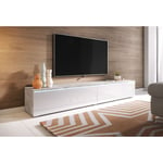 Meuble TV Lowboard D 140 cm, meuble TV sans éclairage LED, meuble TV suspendu, couleur blanc brillant/béton