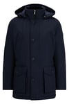 BOSS Mens Osiass Logo-Patch Parka Jacket with Water-Repellent Finish Blue