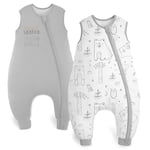 Yoofoss Lot de 2 Gigoteuse à Pieds Bébé Coton 1.5 TOG Sac de Couchage Turbulette avec Jambes et Fermeture éclair Emmaillotage 100 cm pour Nouveau-né Garçons Filles 4-6 Ans