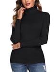 Aottori Black Turtle Neck Tops for Women Knitted Jumpers Ladies Long Sleeve Ribbed Knit Sweater Winter Warm Pullover Tunic Black L