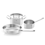 Fissler Original-Profi Collection Jeu de Faitout/Poêle/Casserole en Acier Inoxydable, 3 Pièces, avec Couvercle Métallique (1 Faitout, 1 Poêle Non Revêtue, 1 Casserole à Queue Sans Couvercle) – Compatible Induction