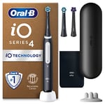 Oral-B iO4 Electric Toothbrush For Adults, 3 Toothbrush Heads, Travel Case & Toothbrush Head Holder, 4 Modes With Teeth Whitening, 2 Pin UK Plug, Black