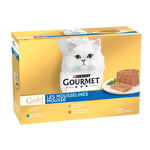 12 Boîtes pour chat 58g GOLD Les Mousselines au lapin, saumon, poulet et rognons