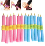 12 pc Women Girl Silk Ribbon Hair Curler Heatless Curling Rod Headband Wave Tool