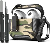 Coque pour AirPods 3e avec kit de Nettoyage,Armure de Protection Rigide Militaire avec verrou pour boîtier de Charge AirPod Gen 3 2021,LED Avant Visible,Camouflage Noir