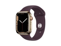 Apple Watch Series 7 (Gps + Cellular) - 45 Mm - Guld, Rostfritt Stål - Smart Klocka Med Sportband - Fluoroelastomer - Mörkt Körsbär - Bandstorlek: Standard - 32 Gb - Wi-Fi, Bluetooth - 4G - 51.5 G