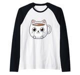 Cute Cat Coffee Mug - Perfect for Cat and Coffee Lovers Raglan Baseball Tee