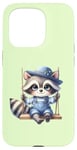 Coque pour iPhone 15 Pro Adorable raton laveur sur balançoire pour enfants