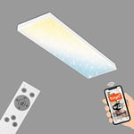 BRILONER Plafonnier LED plat Smart Home, fonctionne avec Alexa, télécommande, lampe LED, plafonnier LED, panneau LED, lampe de salon, lampe de chambre à coucher, 100 x 25 x 7,8 cm, blanc