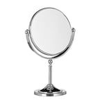 Relaxdays Miroir de maquillage grossissant à poser miroir rond pivotant sur pied double face HxlxP: 28x18x10 cm, argent