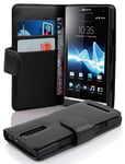 cadorabo Coque pour Sony Xperia S en Noir DE Jais - Housse Protection en Similicuir Structuré avec Stand Horizontal et Fente Carte - Portefeuille Etui Poche Folio Case Cover