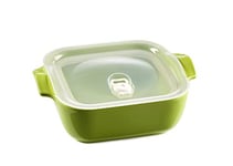 ESPRIT DE CUISINE - Plat À Four Carré En Céramique - Avec Couvercle Hermétique - Poignées ergonomiques - Émail Résistant Aux Rayures - Made In France - 1,1L - 21,1x17,2x7,1cm Extérieur - Citron Vert