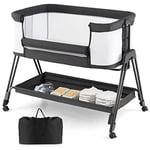 Generisch Lit bébé 2 en 1 Pliable et Portable avec 7 hauteurs réglables et Matelas & Sac de Transport et Sangles, lit de Voyage réglable pour Nouveau-né à 6 Mois (Gris foncé)