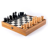 Black Natural Cork Chessboard 40cm Inlaid on wooden box with natural & ebonised chessmen Manopoulos