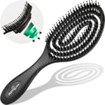 Brosse Cheveux avec Poil de Sanglier - Double Ressort Spirale - Sans Tirer - Magique Démêlante Pro