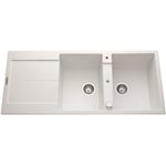 EWI Evier cuisine à encastrer 2 bacs + 1 égouttoir Tamaris - Granit - 116 x 50 cm - Blanc