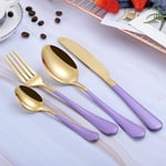 Cutlery Dinnerware Set, Gold and Black Kitchen Forks Knives Spoons Kit Dinner Set(24 Pieces),purple gold 24 pcs