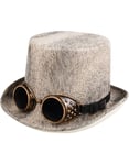 Beige Cylinderhatt Dekorerad med Bronsfärgade Steampunk Goggles