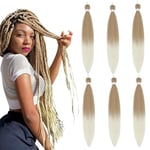 Braiding Hair Pre Stretched - 6 Packs Prestretched Braiding Hair 20 Inch Ombre Braiding Hair Itch Free 27/613 Yaki Synthetic Hair Extension for Braids (20 Inch(6Packs), 27/613)