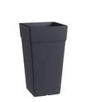 Teraplast Stalk Hauteur 65 cm – Vase Haut d'extérieur et intérieur en Plastique Mat, Couleur Anthracite, 100% Recyclable avec réserve d'eau – Grand Pot à Base Circulaire.
