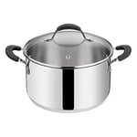 Lagostina Tempra Acier Casserole Fonda et Couvercle, Casserole Ø 26 cm en acier inoxydable 18/10 + Couvercle en verre, avec fond Lagotherm et poignées en silicone