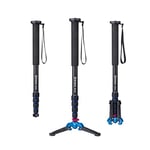 Monopod, Moman MA65 Camera Tripod with Feet, Aluminium Travel Tripod DSLR Monopod Compact Portable Photography Monopod 5 Sections up to 165 cm Payload 10 kg, Black Blue