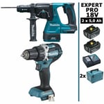 Makita - Pack expert pro bl Motor 18V 2 batt 5Ah Perceuse DDF484 + Perforateur DHR243 sans charbon avec Makpac