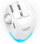 Souris Trackball Ergonomique sans Fil, Souris Bluetooth/USB RGB 4800DPI, 8 Boutons, Angle Ajustable,Mouse pour PC/Mac/Windows Connexion 3 Appareils, Rechargeable Blanc